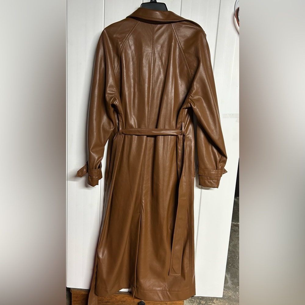 NWT Nine West Rich Brown Faux Leather Coat - Picture 2 of 6